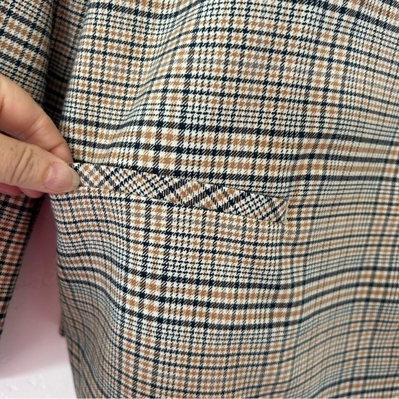 J JILL Jacket Blazer Houndstooth Plaid Tan Navy Oversized Trendy Size L NWT - Picture 7 of 14